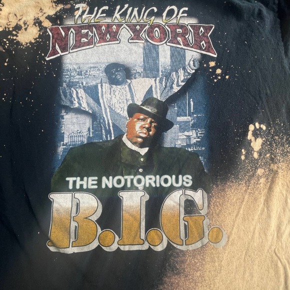 Horizon Notorious B.I.G Shirt Adult XXL 2X Black Bleach Dye King of New York - Picture 3 of 8
